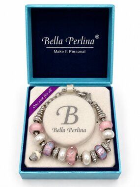Bella Perlina NWT Pink Pearl Crystal Charm Bracelet One Size